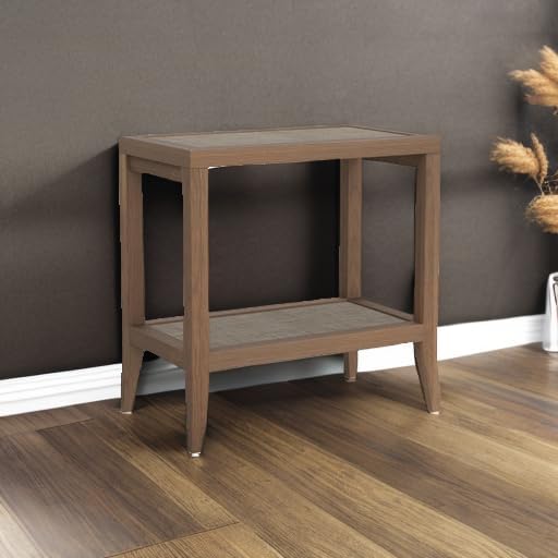 SICOTAS Rattan Nightstands Set of 2 Bedside Table - Boho Narrow End Table Living Room Set of 2 Side Table with Storage Shelves for Small Space - Natural Oak