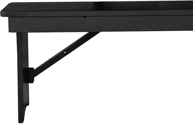Flash Furniture Hercules Commercial Farmhouse Folding Bench, Antique Solid Pine Entryway Bench, Foldable Locking Legs, 8' x 12", Black Wash