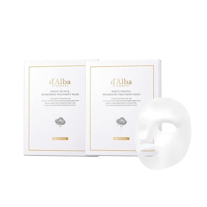 d'alba Piedmont Italian White Truffle Nourishing Mask 10pcs, Vegan Skincare, Nourishing Sheet Mask for Dry and Tired Skin, Deep Hydration, Korean Skin Care (5pcs x 2)