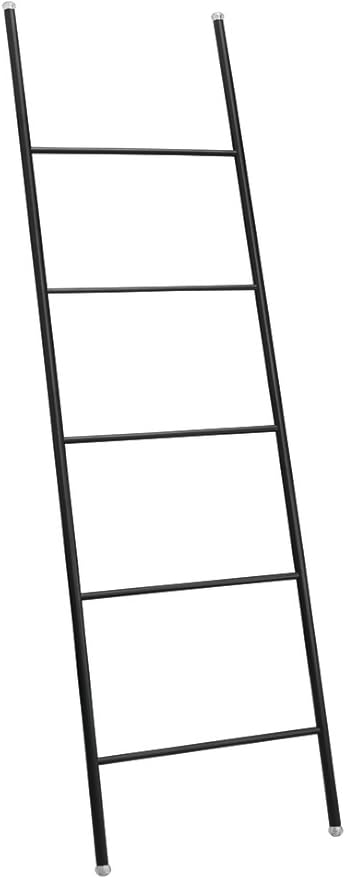 mDesign Metal Leaning Blanket and Towel Ladder - Display Rack for Bedroom and Bathroom - Throw/Quilt Holder - Nursery Wall Rack - Omni Collection - Matte Black