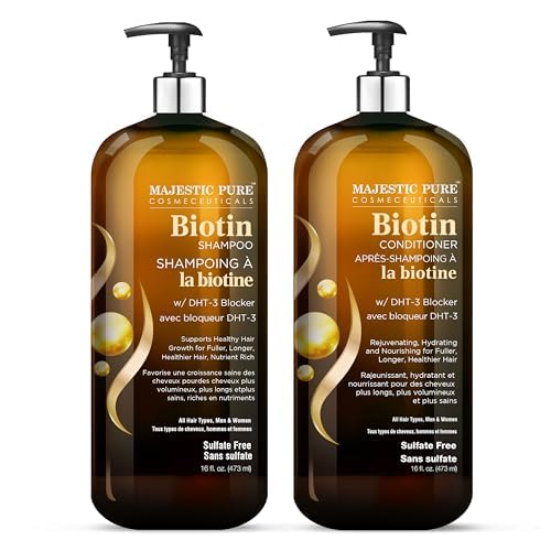 MAJESTIC PURE Biotin Shampoo and Conditioner Set with DHT Blocker Complex - Hydrating, Nourishing & Supporting Healthy Hair, Sulfate Free, for Men & Women - 16 fl oz each