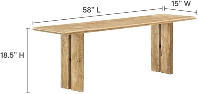 Modway Amistad 72" Solid Wood Modern Farmhouse Rectangular Dining Table and Bench Set in Oak