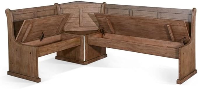 Pemberly Row 75" x 56" Farmhouse Wood Breakfast Nook Set with Table, Lift Seats, Hidden Storage, Reversible Benches, for Small Spaces, in Buckskin/Taupe Brown Finish