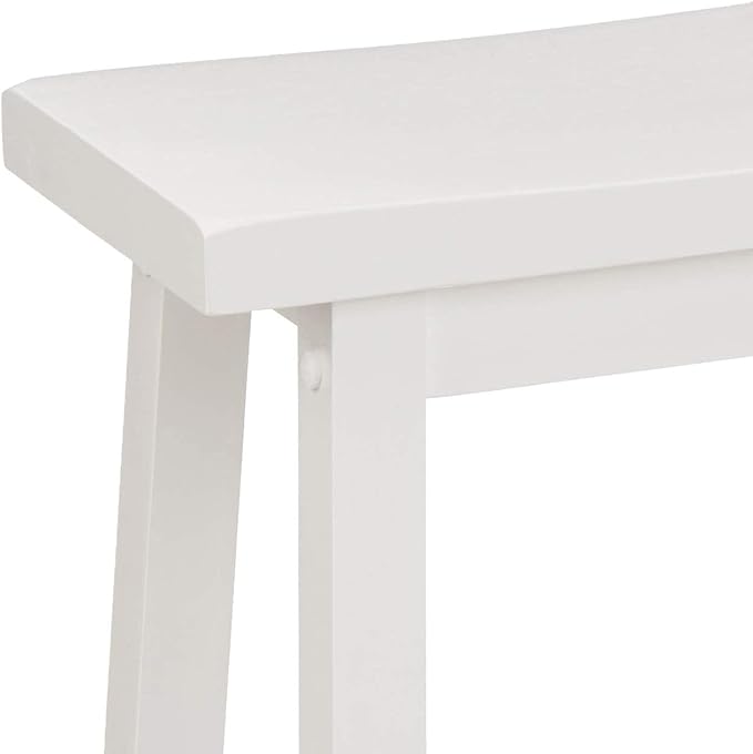 Amazon Basics Solid Wood Saddle-Seat Counter Height Bar Stools for Kitchen Island with Footrest, Sturdy Construction, 24-Inch Height, White, Set of 2