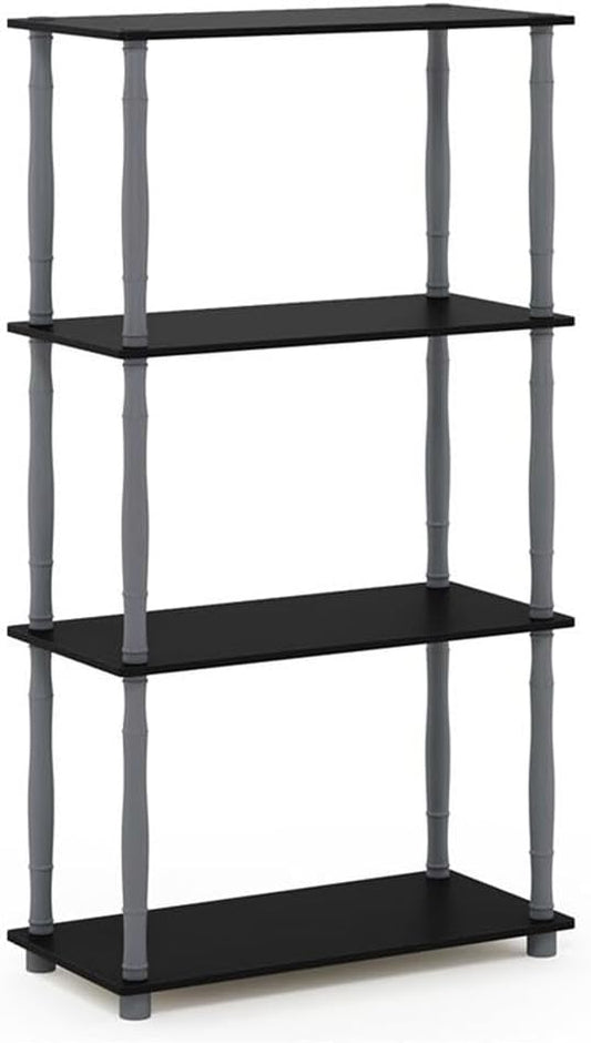 Furinno Turn-N-Tube 4-Tier Multipurpose Shelf Display Rack, Classic Tubes, Black/Grey