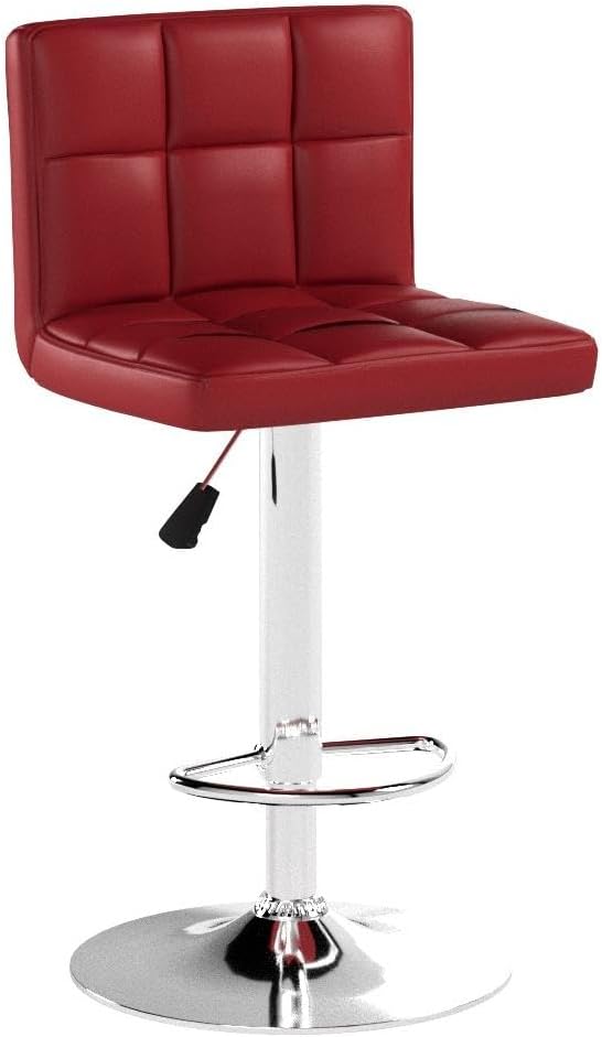 Furmax Bar Stools Modern Pu Leather Swivel Adjustable Hydraulic Bar Stool Square Counter Height Stool Set of 2 (Wine Red)