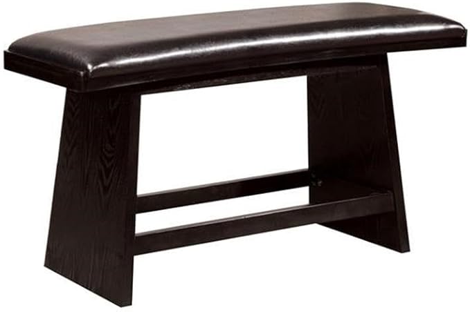 BOWERY HILL 6 Piece Counter Height Dining Set, Solid Wood and Faux Leather, Black Finish, Includes Triangular Table, Swivel Chairs, Dining Bench, Open Shelf, Contemporary Style for Modern Dining Room