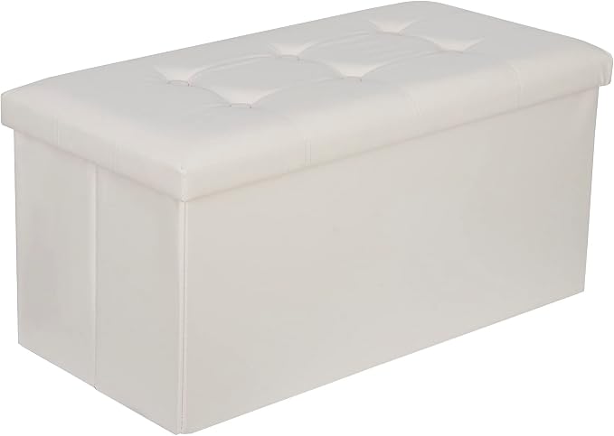 ZenStyle 30Inches Storage Ottoman Bench, Folding Footrest Stool, Storage Chest Long Shoes Bench with Foam Padded Seat, Holds up to 350 lbs, for Living Room, Entryway, Bedroom(White, 30 inches)