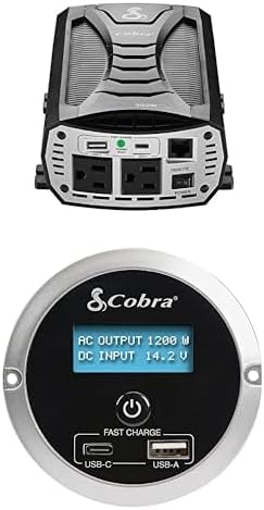 Cobra CPI400PSW Pure Sine Portable Power Inverter with Compatible Cobra CPIALCDG1 Remote Controller: 2 Grounded AC Outlets, 2 Fast Charge USB Ports, Remote On/Off, 4 Mounting Options, Black