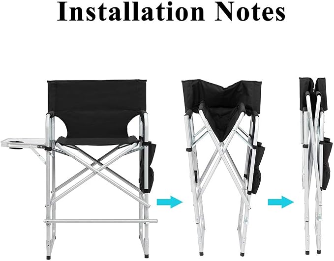 Tall Directors Chair Foldable, Portable Makeup Artist Chair Heavy Duty with Side Table Storage Bag Footrest, Folding Chair for Camping and Golf Course, Supports 400lbs