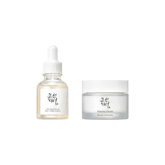 Beauty of Joseon Glow Deep Serum Rice + Alpha-Arbutin (30ml, 1.01 fl.oz.) with Dynasty Cream Hydrating Face Moisturizer (50ml, 1.69 fl.oz.), Korean Skincare