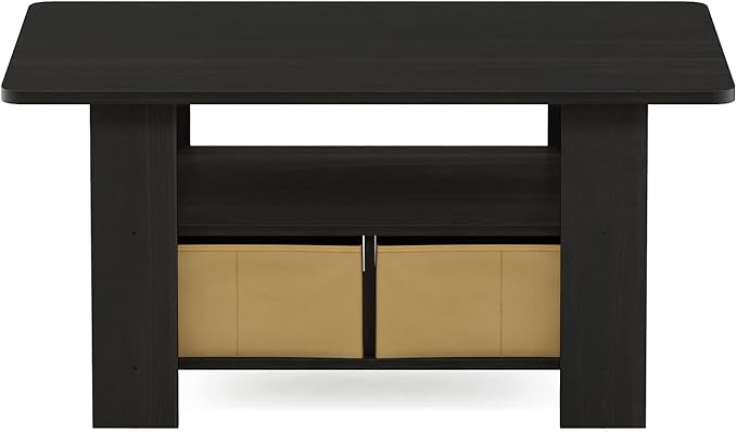 Furinno Andrey Coffee Table, Small Modern Center Table with Storage and Bin Drawer, Side Table for Living Room, Bedroom, Home Office, Dark Espresso