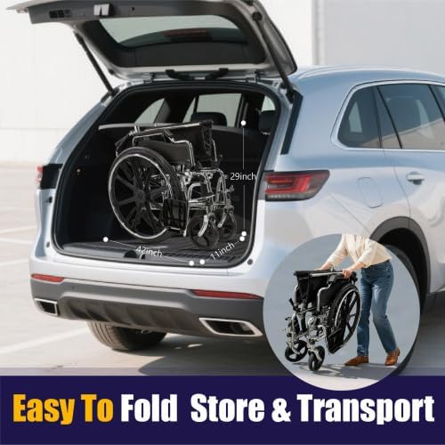 Lightweight Foldable Manual Wheelchair for Adults with 20" Seat & 275 lbs Capacity - Front/Rear Locking Brakes, 24" Quick-Release PU Wheels, Removable Footrest (Silver)