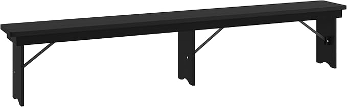 Flash Furniture Hercules Commercial Farmhouse Folding Bench, Antique Solid Pine Entryway Bench, Foldable Locking Legs, 8' x 12", Black Wash