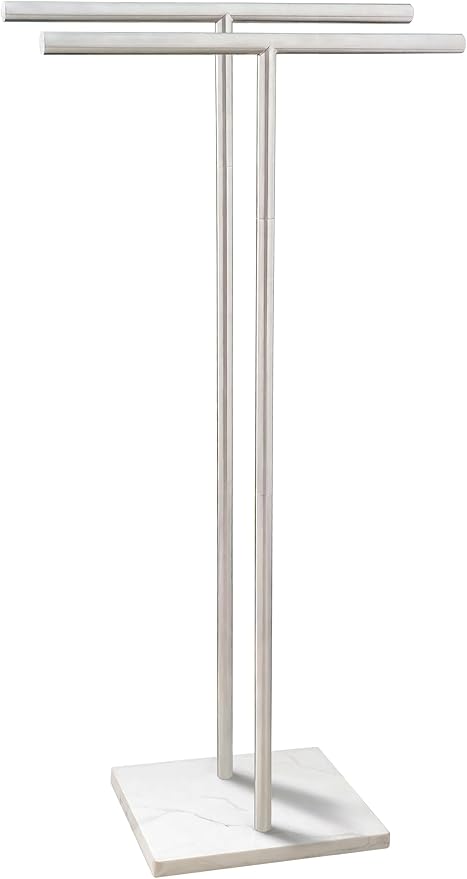 EADOT 40.3 Inch Standing Towel Rack Bath Sheet Holder with Marble Design Base for Bathroom Floor 2 Tier Towel Holder Stand 304 Stainless Steel Brushed Nickel(Same Height)