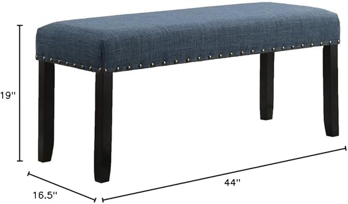 Roundhill Furniture Biony Fabric Dining Bench with Nailhead Trim, Blue