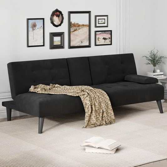 JAMFLY Futon Sofa Bed (Black Velvet)