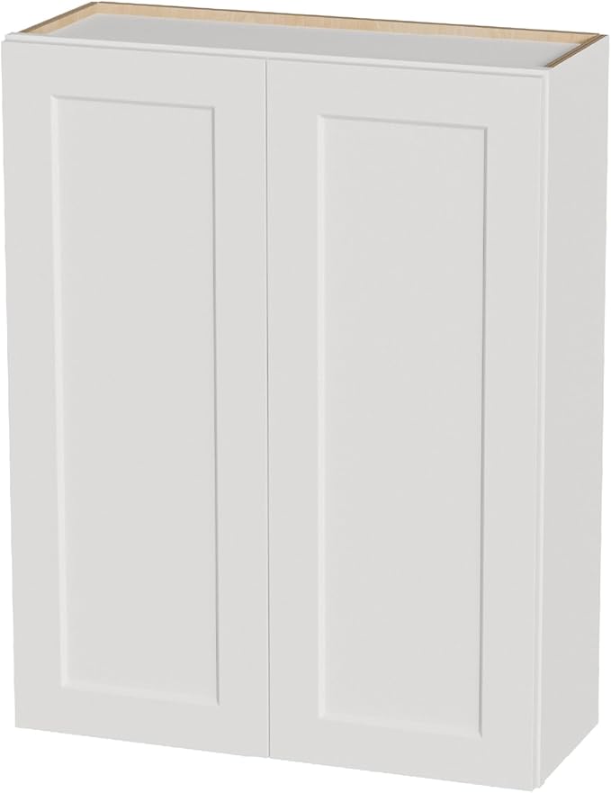 Kisart Laundry Room Cabinets Wall Mounted with Doors & Shelves, Solid Wood RTA Medicine Storage Cabinet, 33" Wx42 Hx12 D Inch White Shaker Hanging Cupboard, Space-Saving for Kitchen, Bathroom, Garage