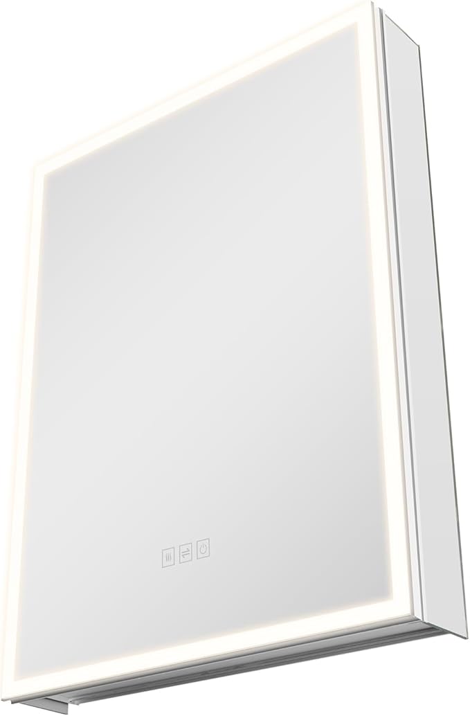 VEVOR Lighted Medicine Cabinet with Mirror, 24 x 32 in Recessed or Wall Mount, 3 Color Dimmable LED Bathroom Medicine Cabinet with Magnifying Mirror, Adjustable Shelve Storage, Memory Defog Function