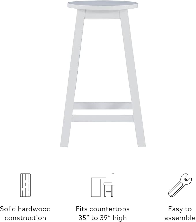 Linon Zeke White 24" Counter Stool with Round Seat