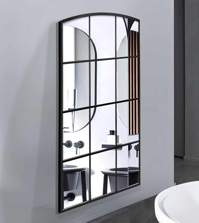 WAMIRRO Tall Window Pane Mirror,Farmhouse Arched Wall Mirror,Full-Length Mirrors for Fireplace/Entryway/Hallway/Living Room24 X48