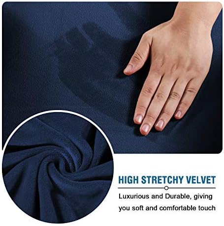 H.VERSAILTEX Real Velvet Plush 1 Piece Form Fit Stretch Rectangle Folding Storage Covers Ottoman Slipcovers Removable Footstool Protect Footrest Covers Elastic Bottom, Machine Washable(Large, Navy)