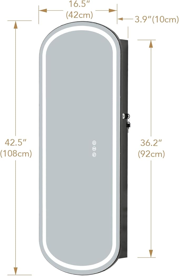RGB Lighted Mirror Jewelry Armoire Organizer,LED Jewelry Cabinet Wall/Door Mounted, Over the Door Full-Length Lockable Rounded Wide Mirror with Storage Interior Mirror Black Gift for Her Chrismas