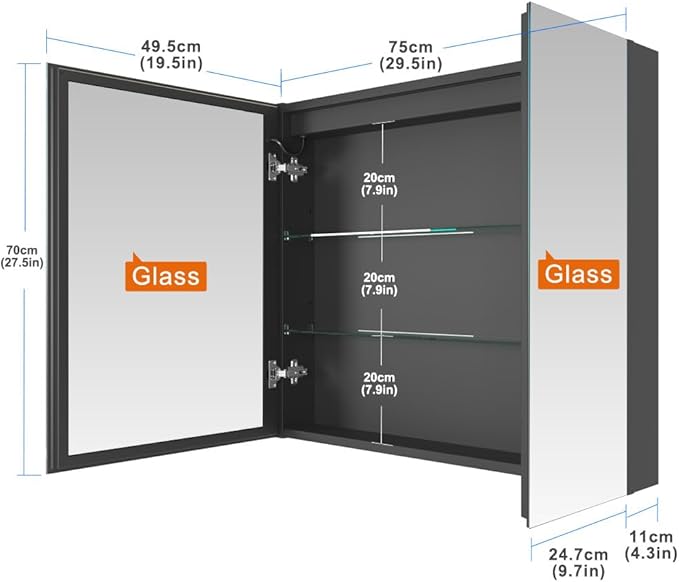 KWW LED Lighted Bathroom Medicine Cabinet with Sockets & USBs, Defogger, Dimmable, 3 Color Light Makeup Mirror, Easy to Install, Wall Mounted Cabinet (2 Door-30 * 28)