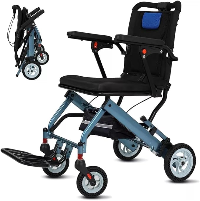 IDEALHOUSE Portable Lightweight Folding Wheelchair for Seniors, 16" Seat, Transport Chair with Flip Armrests, Swing Footrests, Locking Handbrakes, Travel Mobility Wheelchair for Elderly, Easy to Carry