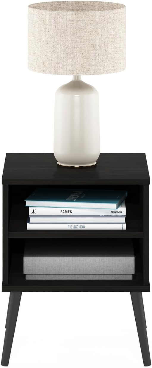 Furinno Claude Mid Century Style Nightstand with Wood Legs, 15.55 (D) x 15.55 (W) x 20.16 (H) inches, Espresso