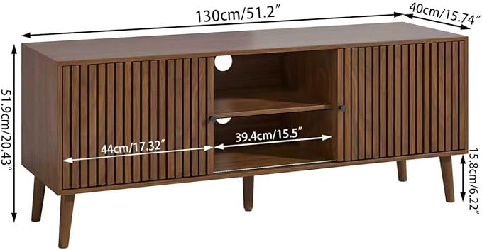 Oubayajia Mid Century Modern TV Stand for Televisions up to 60 Inches, with Sliding Doors and Storage, Television Stands, TV Consoles, Media Consoles for Living Room(Walnut-51.2inch)
