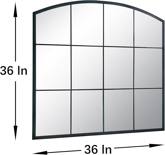 WAMIRRO Window Pane Black Mirror,Farmhouse Arched Wall Mirror,Mantel Mirror for Fireplace/Entryway/Hallway/Living Room,36"X 36"