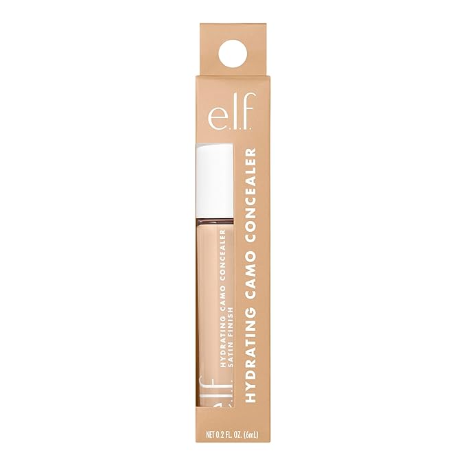 e.l.f. Hydrating Camo Concealer, Covers Blemishes & Under-Eye Circles, Full-Coverage & Delivers A Satin Finish, Vegan & Cruelty-Free, Light Peach