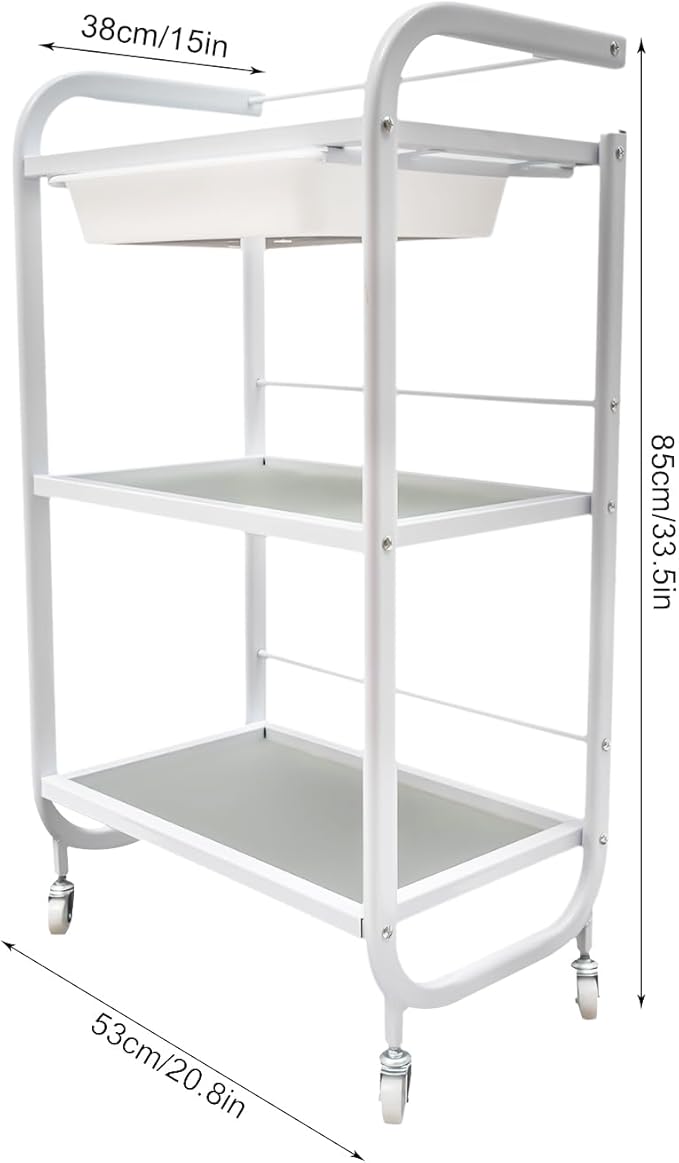 3 Tier Beauty Salon Trolley Cart Mobile Rolling Cart Spa Utility Roller Trolley with Wheel Beauty Instrument Tray Rolling Cart Nail Salon Hairdresser Tattoo