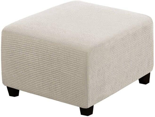 H.VERSAILTEX Square Ottoman Covers Ottoman Slipcovers Folding Storage Stool Furniture Protector Form Fit with Elastic Bottom, Stretch High Spandex Small Checks Jacquard Fabric(Medium,Island Fossi)