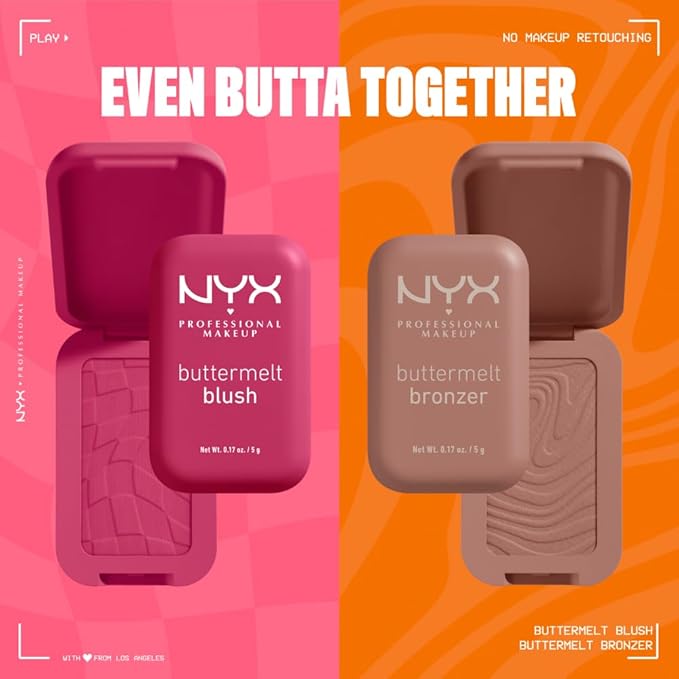 NYX PROFESSIONAL MAKEUP バターメルト パウダーブラッシュ、色あせ・色移りしにくいチーク、最長12時間メイクアップが持続、ヴィーガンフォーミュラ - フォー・ザ・バタ