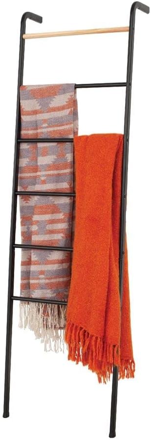 Wall Leaning Ladder Rack for Household Fabrics, Clothing, Interior Decoration, Black