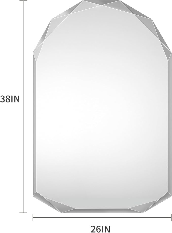 Suidia Bathroom Mirror, 26"x 38" Wall Mirror, Frameless Bathroom Mirror with Beveled Edge for Bedroom, Living Room, Entryway, Hallway, Arched Shape