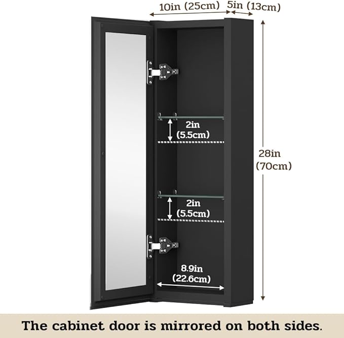 Spliceable Modular Bathroom Medicine Cabinet with Soft Close Doors with Glass on Both Sides, Reversible Wall Mounted Mirror (28" L x 10" W)