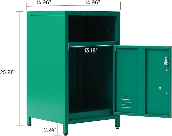 ALBAD Compact Metal Nightstand with Lockable Cabinet and Open Shelf, Modern Bedside Table, Versatile Side Table for Bedroom, Living Room, or Office (Green, 26" H-Lockable Door)
