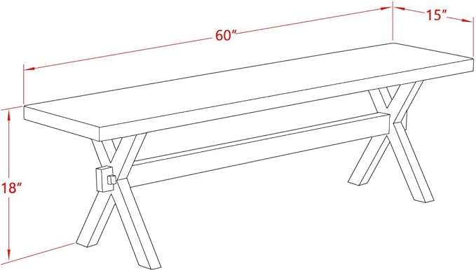East West Furniture XB096 X-Style Modern Dining Room Bench with Wooden Seat, 60x15x18 Inch, Multi-Color