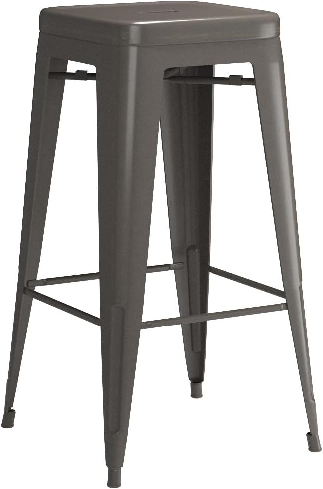 Furmax 30 Inch Metal Bar Stools Set of 4, Counter Height Stools, Industrial Bar Chairs Patio Stool Stackable Stool for Kitchen/Dining Room/Indoor Outdoor(Gun, 30'' Backless)