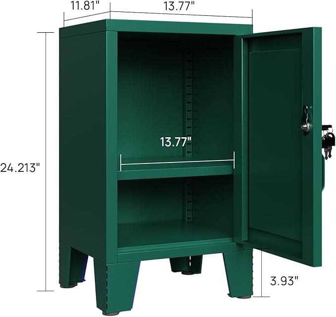 ALBAD Metal Nightstand with Lockable Cabinet, Compact Mini Locker Bedside Table for Kids & Adults, Modern Steel Side Table for Bedroom, Dorm, or Living Room (Green)