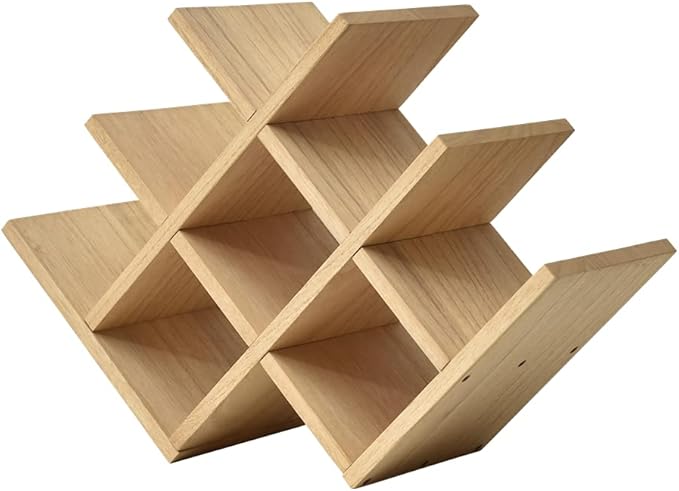 KIRIGEN Wooden 8-Bottle Wine Rack, 3-Tier Countertop Wine Bottle Holder for Cabinets, Bar Cart, Kitchen Counter, Pantry, Dining Room, Wood Stain, 16.73 x 5.91 x 11.14 in, XHJJ3-NA