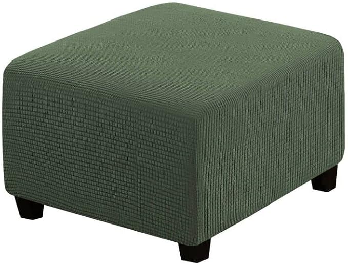 H.VERSAILTEX Square Ottoman Covers Ottoman Slipcovers Folding Storage Stool Furniture Protector Form Fit with Elastic Bottom, Stretch High Spandex Small Checks Jacquard Fabric(Large,Bronze Green)