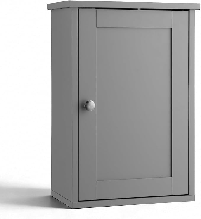 VINGLI Bathroom Wall Cabinet, Gray Medicine Cabinet with Single Door, Small Over Toilet Storage Organizer with Adjustable Shelf, Hanging Kitchen Cupboard for Laundry Room, 13.7x7.5x19.7 Inch