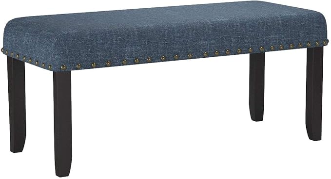 Roundhill Furniture Biony Fabric Dining Bench with Nailhead Trim, Blue