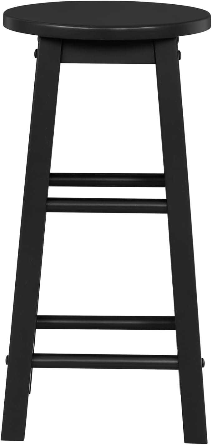 Linon Zeke Black Solid Wood Backless Round Counter Stool with 24 Inch Seat Height