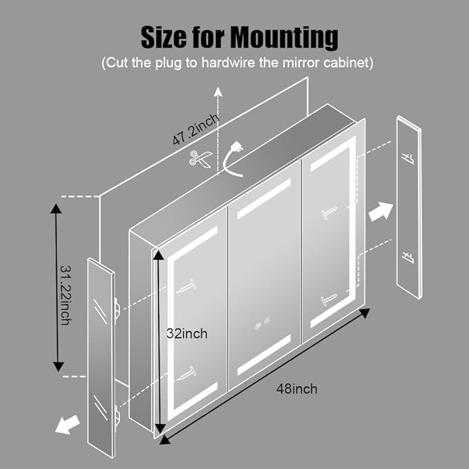 LED Medicine Cabinet,Bathroom Mirror Cabinet with Lights,48×32inch,Equip with Internal Light,Aluminum Construction,USB Shaver Socket,3 Color,Dimmer,Demister,Surface Mounted and Recess Mounted