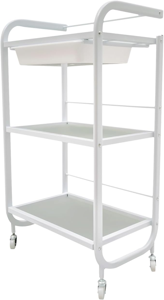 3 Tier Beauty Salon Trolley Cart Mobile Rolling Cart Spa Utility Roller Trolley with Wheel Beauty Instrument Tray Rolling Cart Nail Salon Hairdresser Tattoo